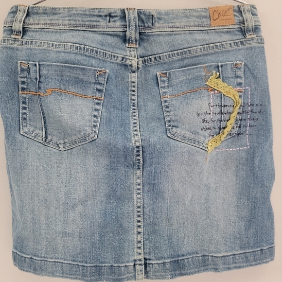Chiqle Blue Denim Architect Skirt Size M Micro Jean Distressed Slit Zip Women - Picture 2 of 14